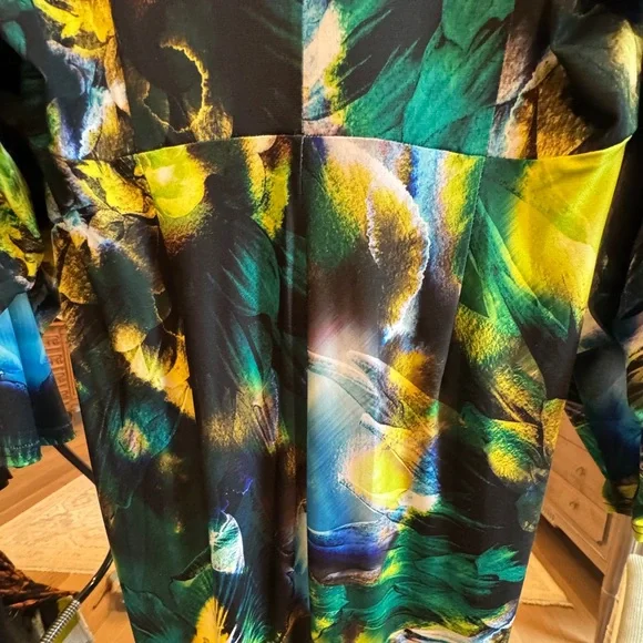 Karen Millen Jersey Abstract Floral Print Long Sleeve Midi Dress SIZE 8 - Picture 7 of 11